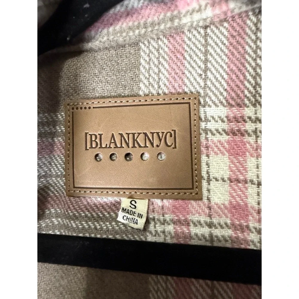 BLANKNYC Plaid Shirt Jacket Shacket Pink Tan Beige Women's Size S Button Up Fall